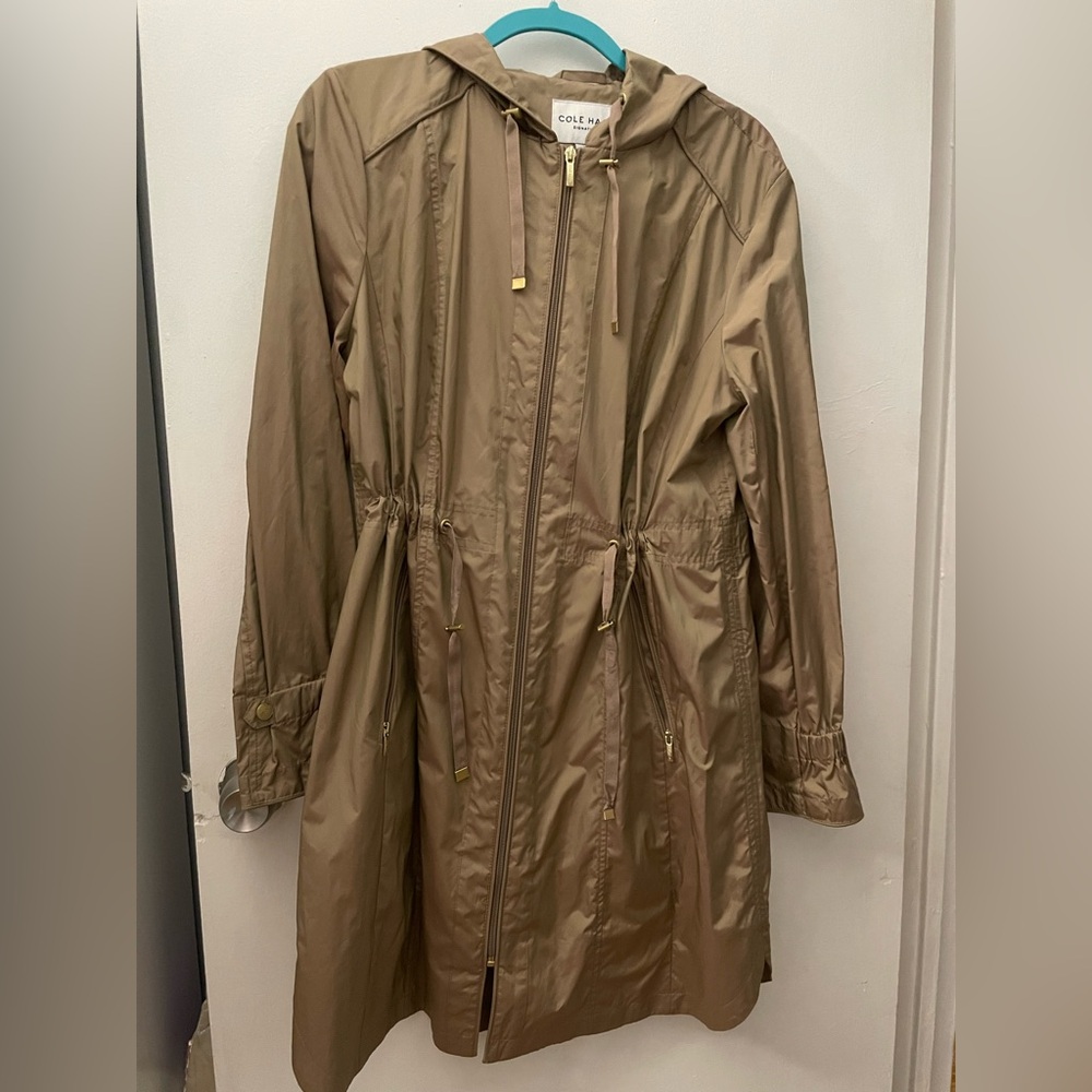 New Cole Haan Tan Hooded Trench rain coat